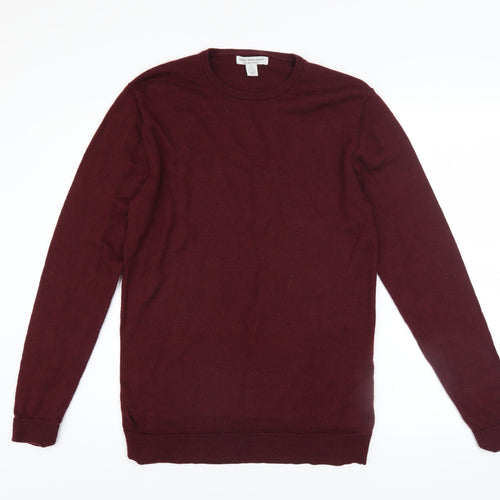 Cedar Wood State Men Red Merino Wool Crew Neck Pullover Jumper M