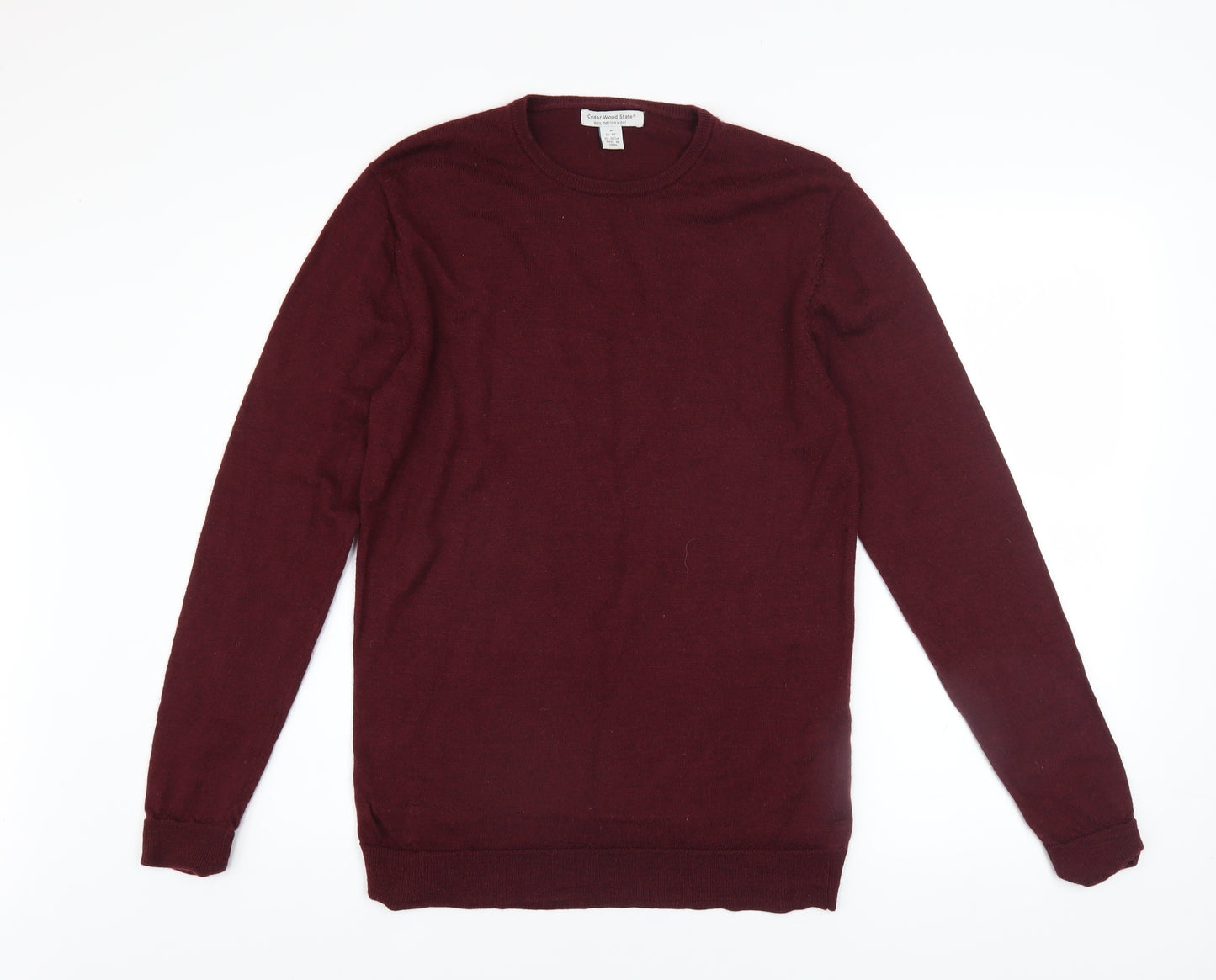Cedar Wood State Men Red Merino Wool Crew Neck Pullover Jumper M