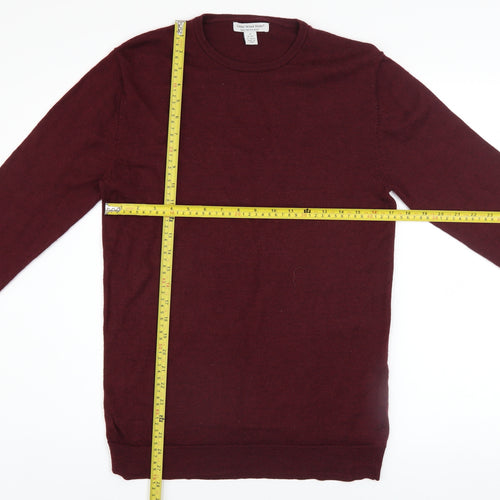 Cedar Wood State Men Red Merino Wool Crew Neck Pullover Jumper M