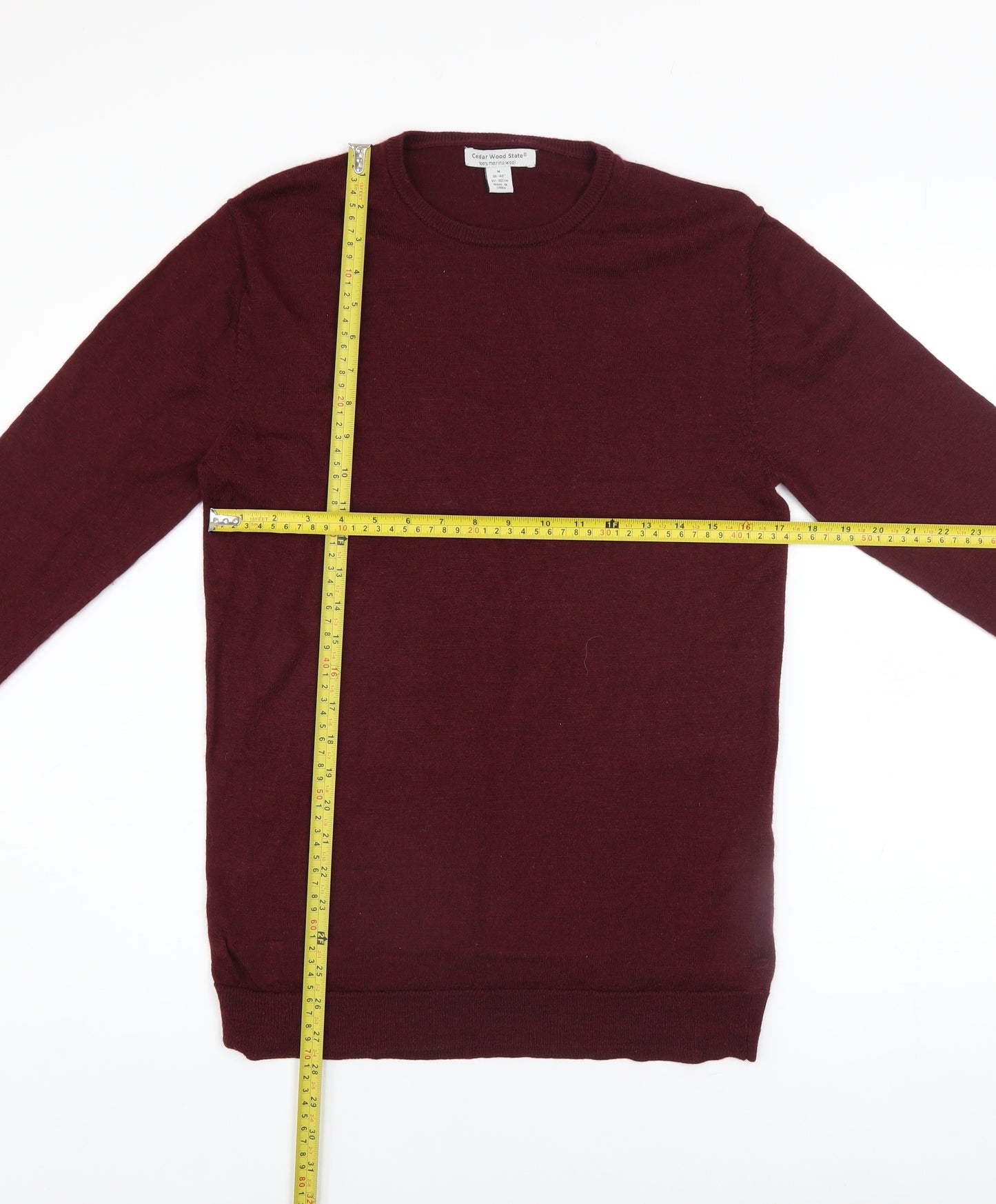 Cedar Wood State Men Red Merino Wool Crew Neck Pullover Jumper M