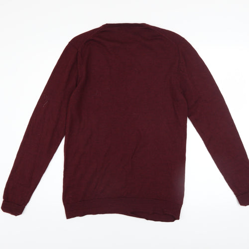 Cedar Wood State Men Red Merino Wool Crew Neck Pullover Jumper M