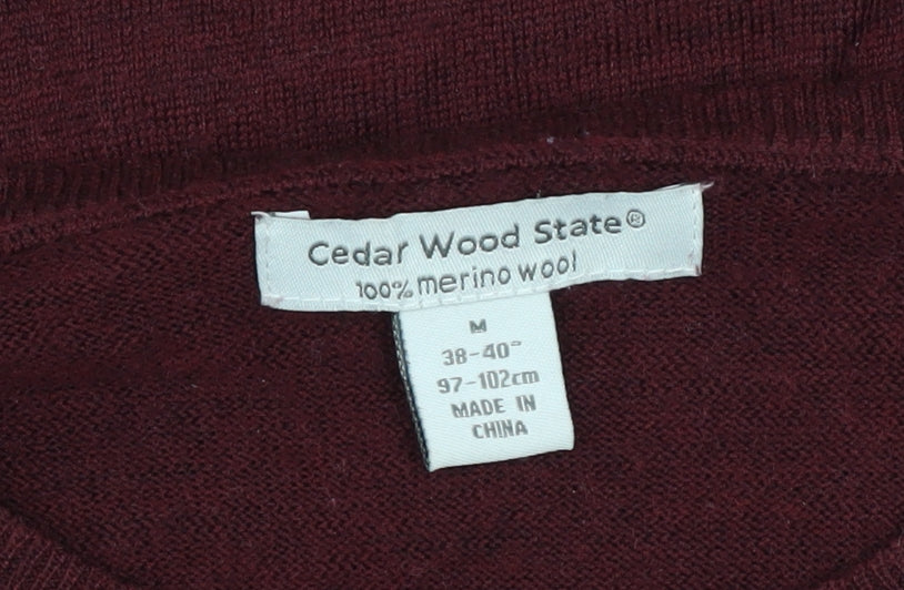 Cedar Wood State Men Red Merino Wool Crew Neck Pullover Jumper M