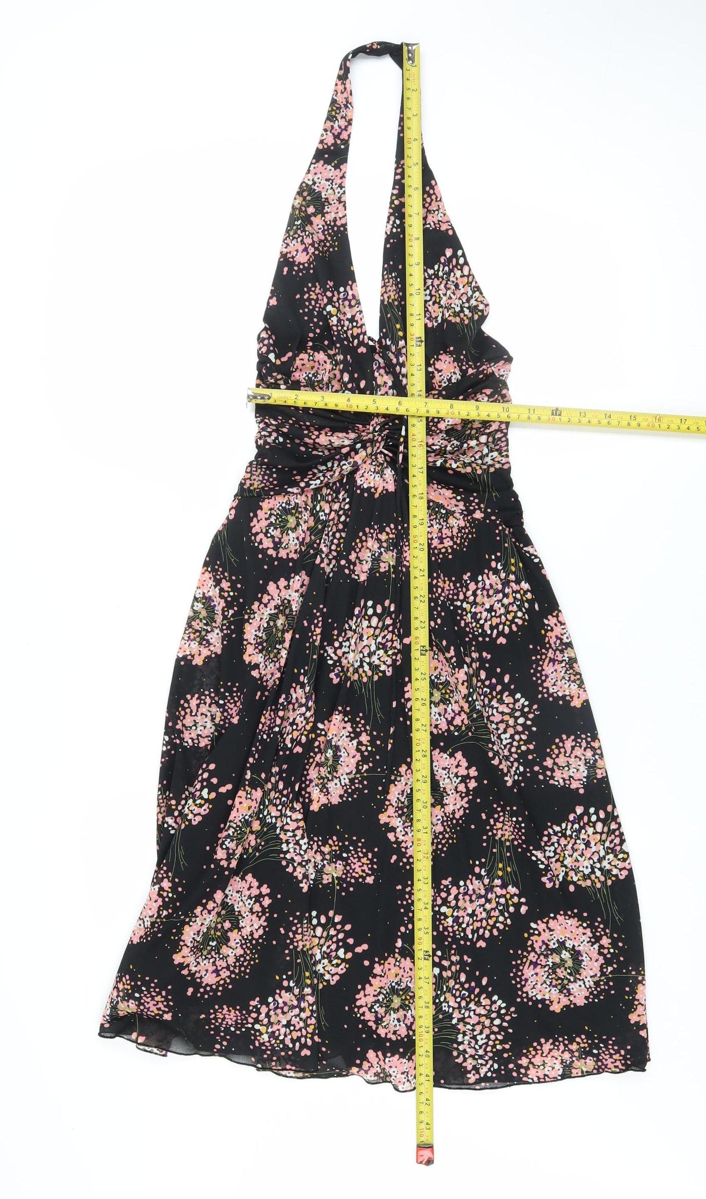 Mango Women’s Black Floral Halter Short Dress Size 8