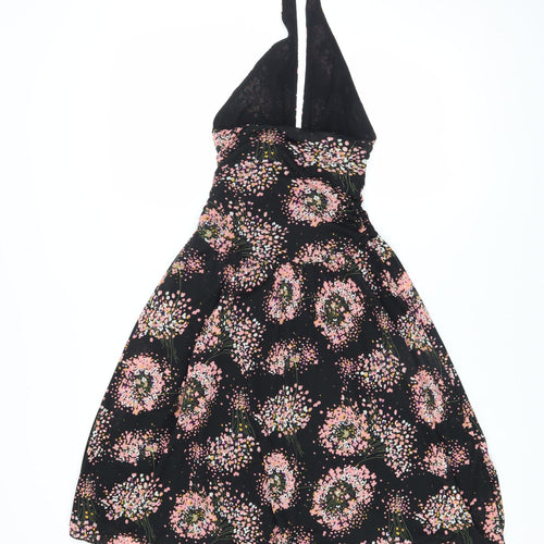 Mango Women’s Black Floral Halter Short Dress Size 8