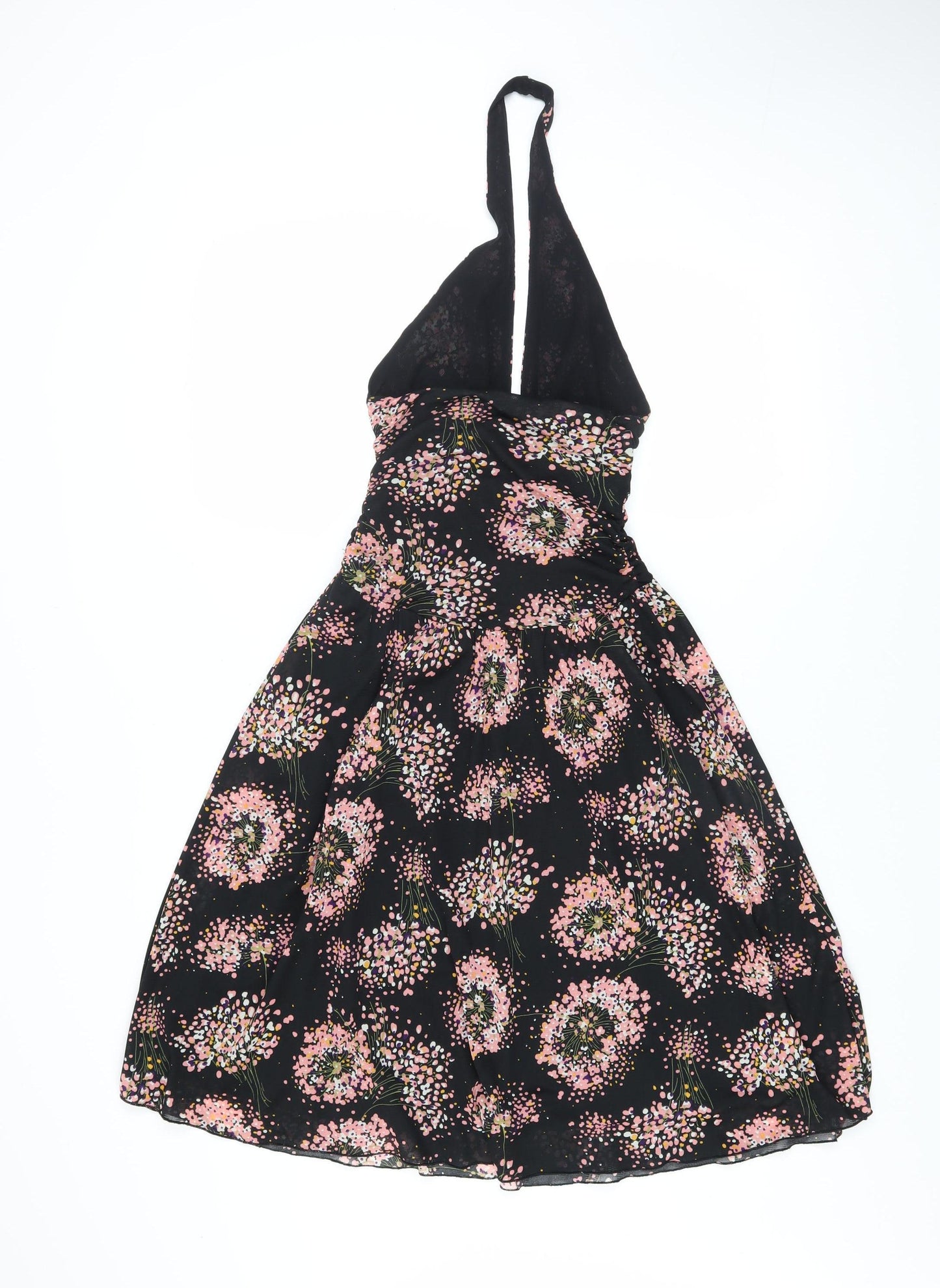 Mango Women’s Black Floral Halter Short Dress Size 8