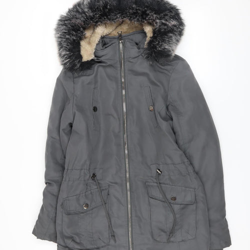 Hölstark Collection Women's Grey Faux Fur Trim Hooded Parka Coat Size S
