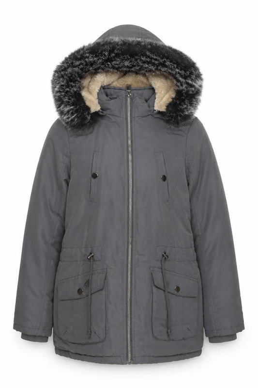 Hölstark Collection Women's Grey Faux Fur Trim Hooded Parka Coat Size S