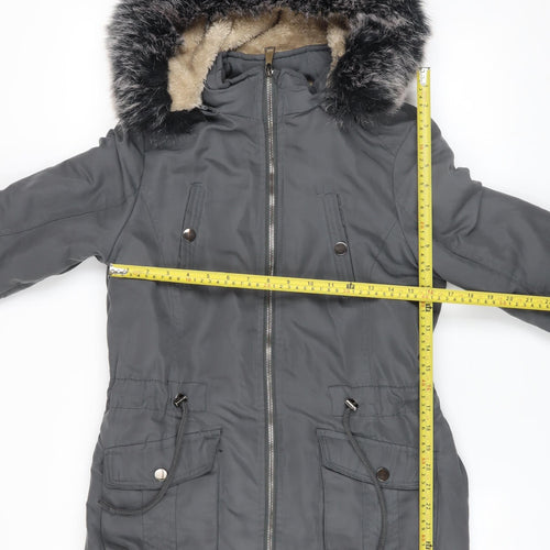 Hölstark Collection Women's Grey Faux Fur Trim Hooded Parka Coat Size S