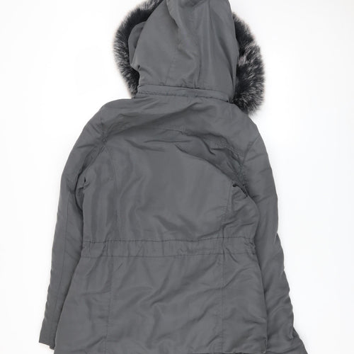 Hölstark Collection Women's Grey Faux Fur Trim Hooded Parka Coat Size S