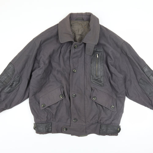 JS Styled in Italy Men's Grey Wool Bomber Jacket Size 46 with Leather Trim