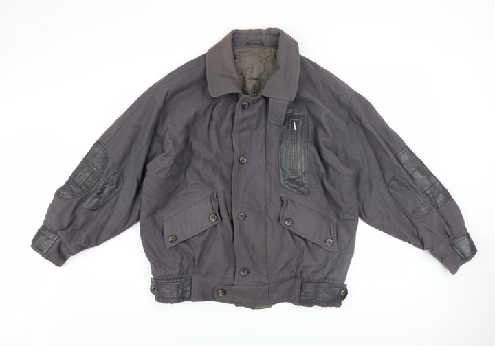 JS Styled in Italy Men's Grey Wool Bomber Jacket Size 46 with Leather Trim