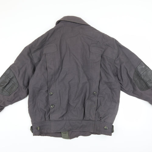 JS Styled in Italy Men's Grey Wool Bomber Jacket Size 46 with Leather Trim