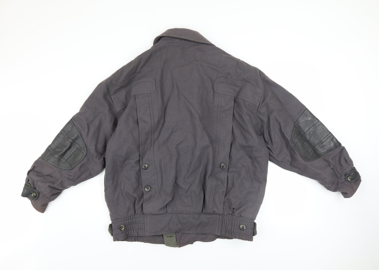 JS Styled in Italy Men's Grey Wool Bomber Jacket Size 46 with Leather Trim
