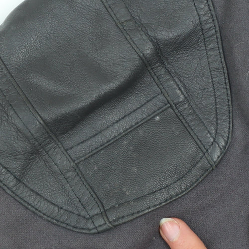 JS Styled in Italy Men's Grey Wool Bomber Jacket Size 46 with Leather Trim