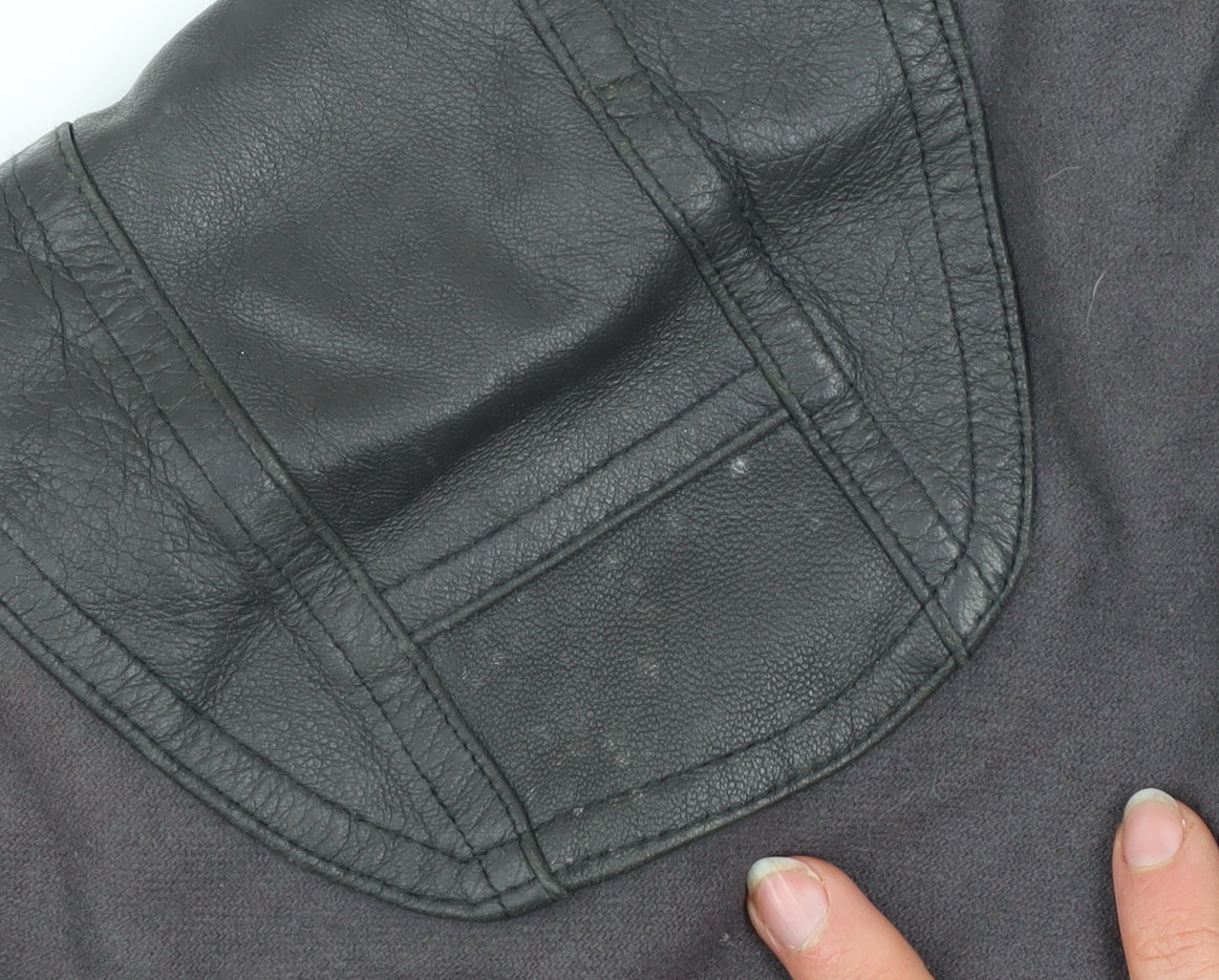 JS Styled in Italy Men's Grey Wool Bomber Jacket Size 46 with Leather Trim