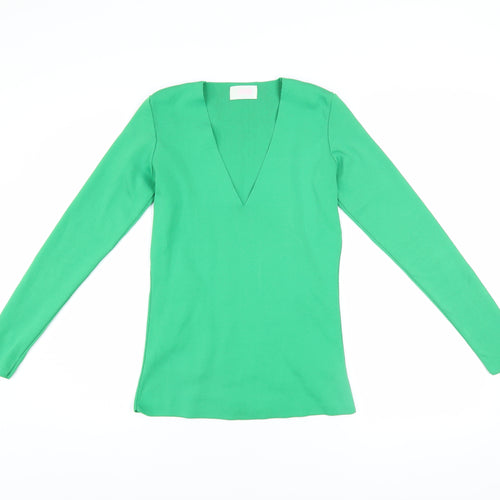 Savida Women’s Green V-Neck Long Sleeve Slim Fit Top Size 10