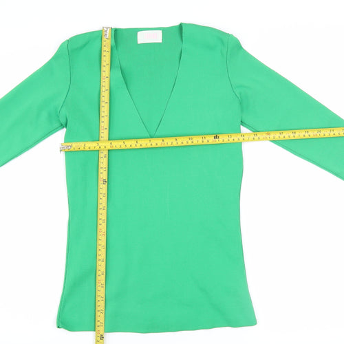 Savida Women’s Green V-Neck Long Sleeve Slim Fit Top Size 10