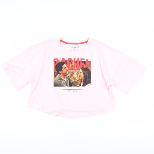 Friends Women's Pink Cropped T-Shirt XS Relaxed Fit Crew Neck
