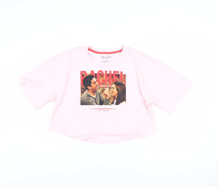 Friends Women's Pink Cropped T-Shirt XS Relaxed Fit Crew Neck