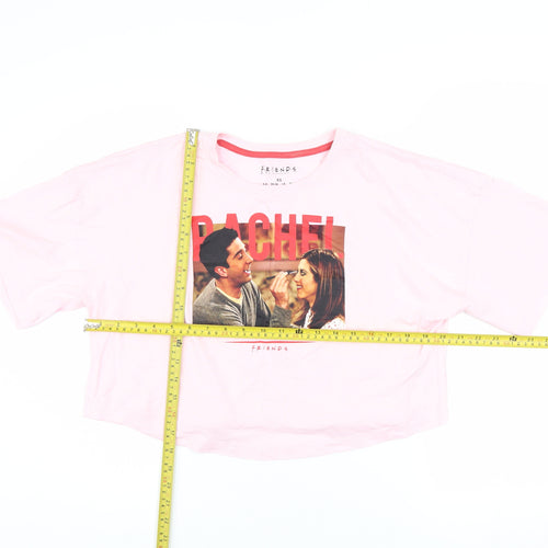 Friends Women's Pink Cropped T-Shirt XS Relaxed Fit Crew Neck