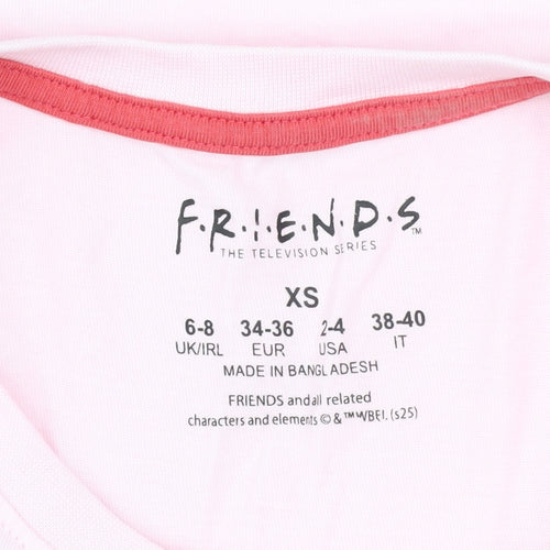 Friends Women's Pink Cropped T-Shirt XS Relaxed Fit Crew Neck