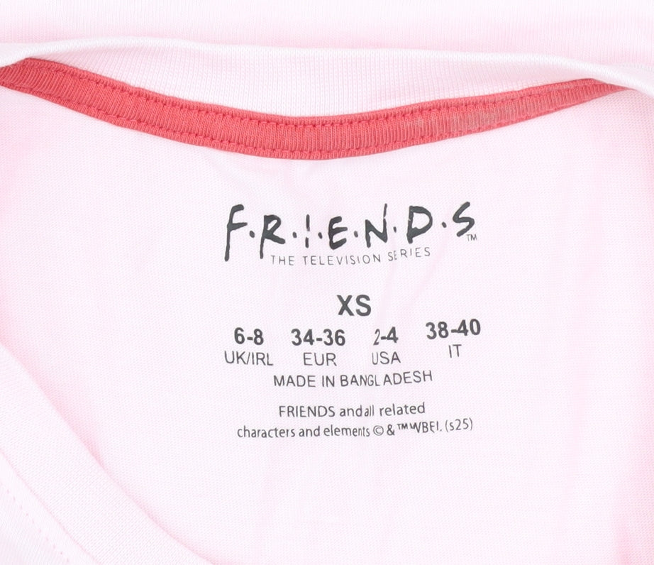 Friends Women's Pink Cropped T-Shirt XS Relaxed Fit Crew Neck