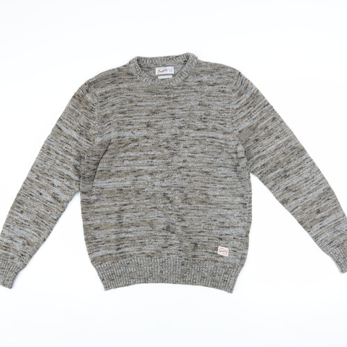 Jack & Jones Men's Grey Cotton Blend Crew Neck Pullover Jumper M