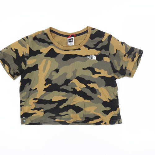 The North Face Womens Green Camouflage Cropped T-Shirt Size S