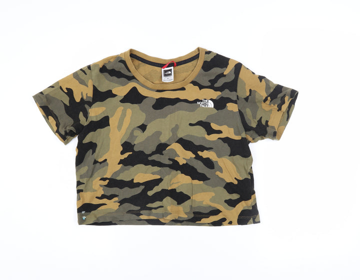 The North Face Womens Green Camouflage Cropped T-Shirt Size S