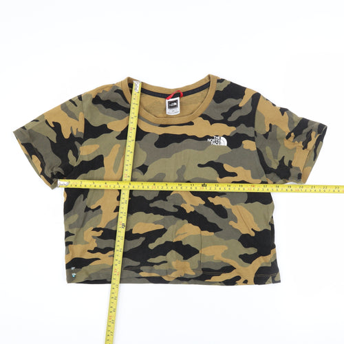 The North Face Womens Green Camouflage Cropped T-Shirt Size S