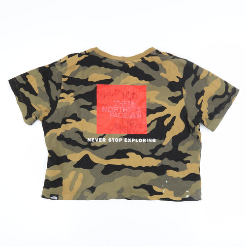 The North Face Womens Green Camouflage Cropped T-Shirt Size S