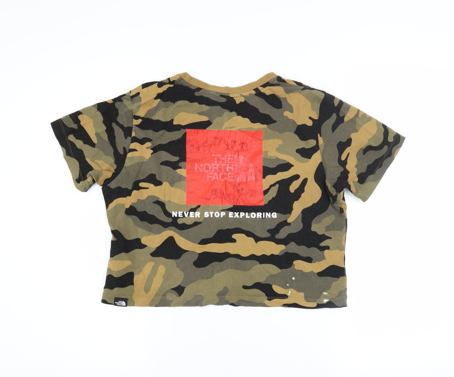 The North Face Womens Green Camouflage Cropped T-Shirt Size S