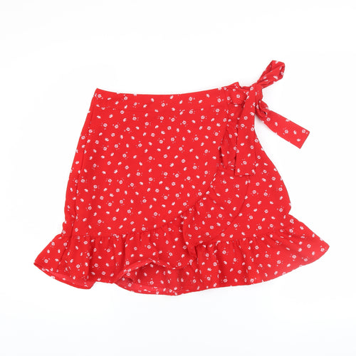 FB Sister Women's Red Floral Wrap Mini Skirt Size S