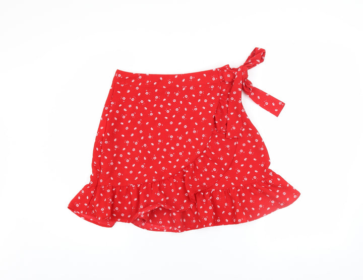 FB Sister Women's Red Floral Wrap Mini Skirt Size S