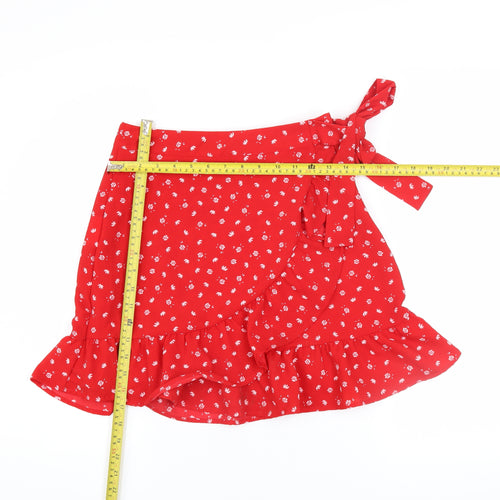 FB Sister Women's Red Floral Wrap Mini Skirt Size S