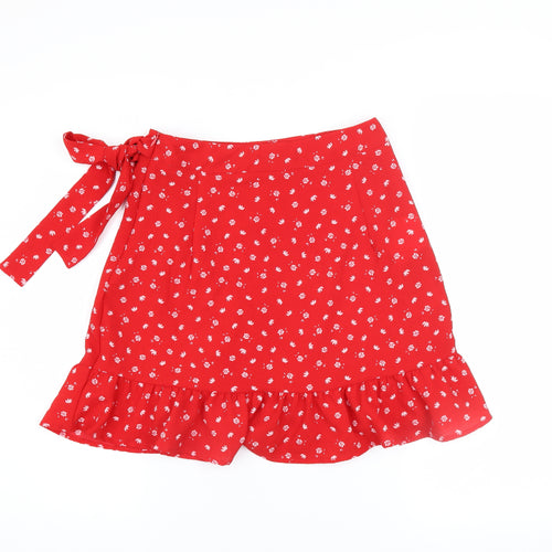 FB Sister Women's Red Floral Wrap Mini Skirt Size S