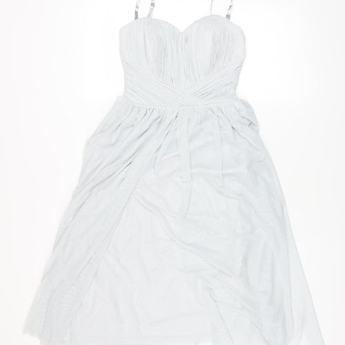 Lipsy Women White Ruched Mesh Fit & Flare Dress Size 6