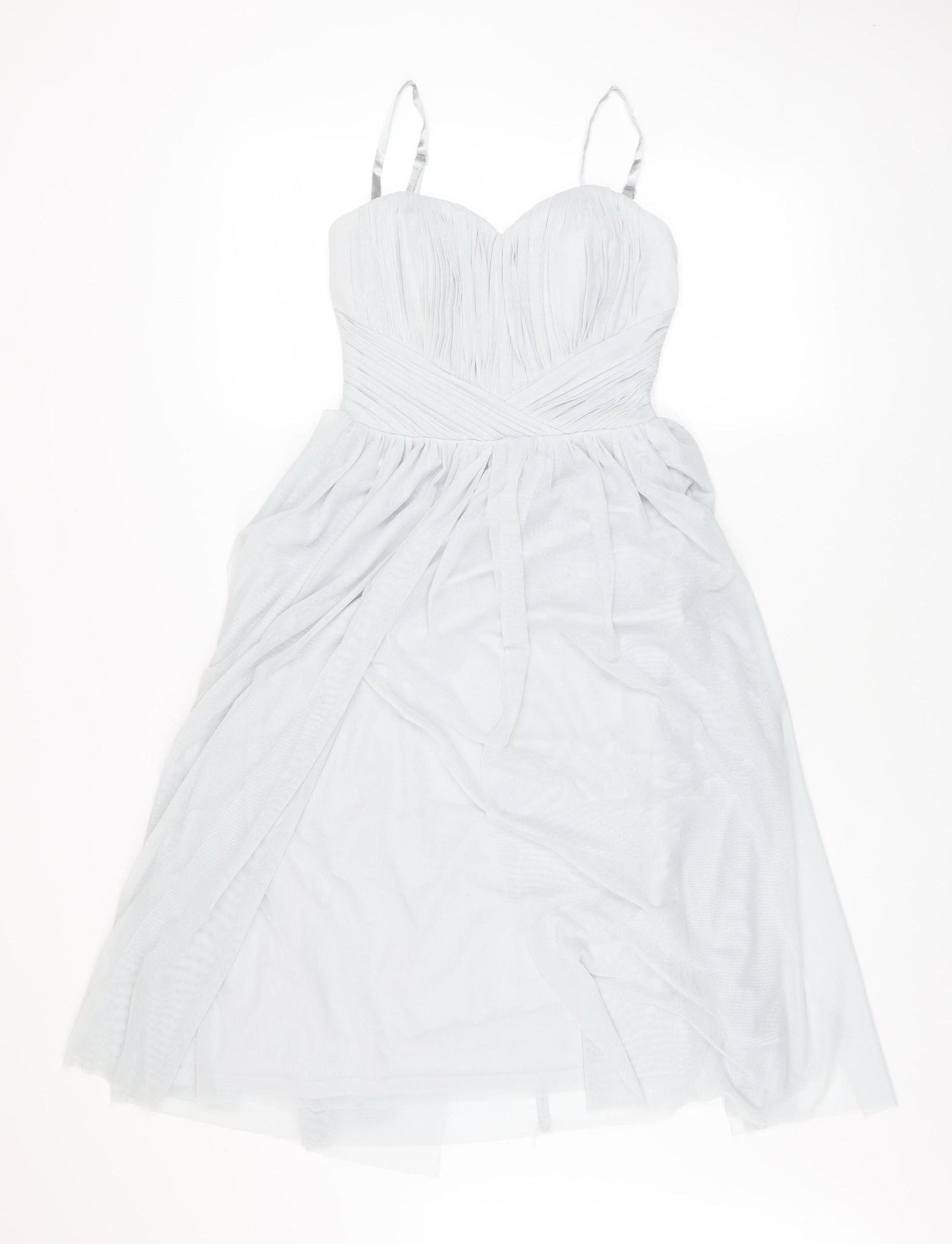 Lipsy Women White Ruched Mesh Fit & Flare Dress Size 6