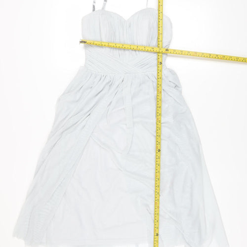 Lipsy Women White Ruched Mesh Fit & Flare Dress Size 6