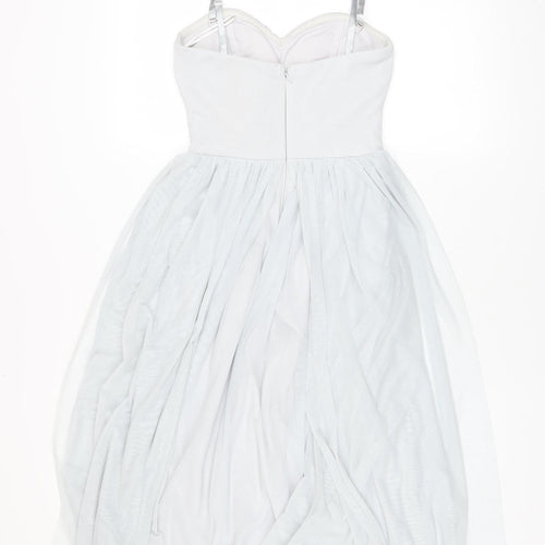 Lipsy Women White Ruched Mesh Fit & Flare Dress Size 6