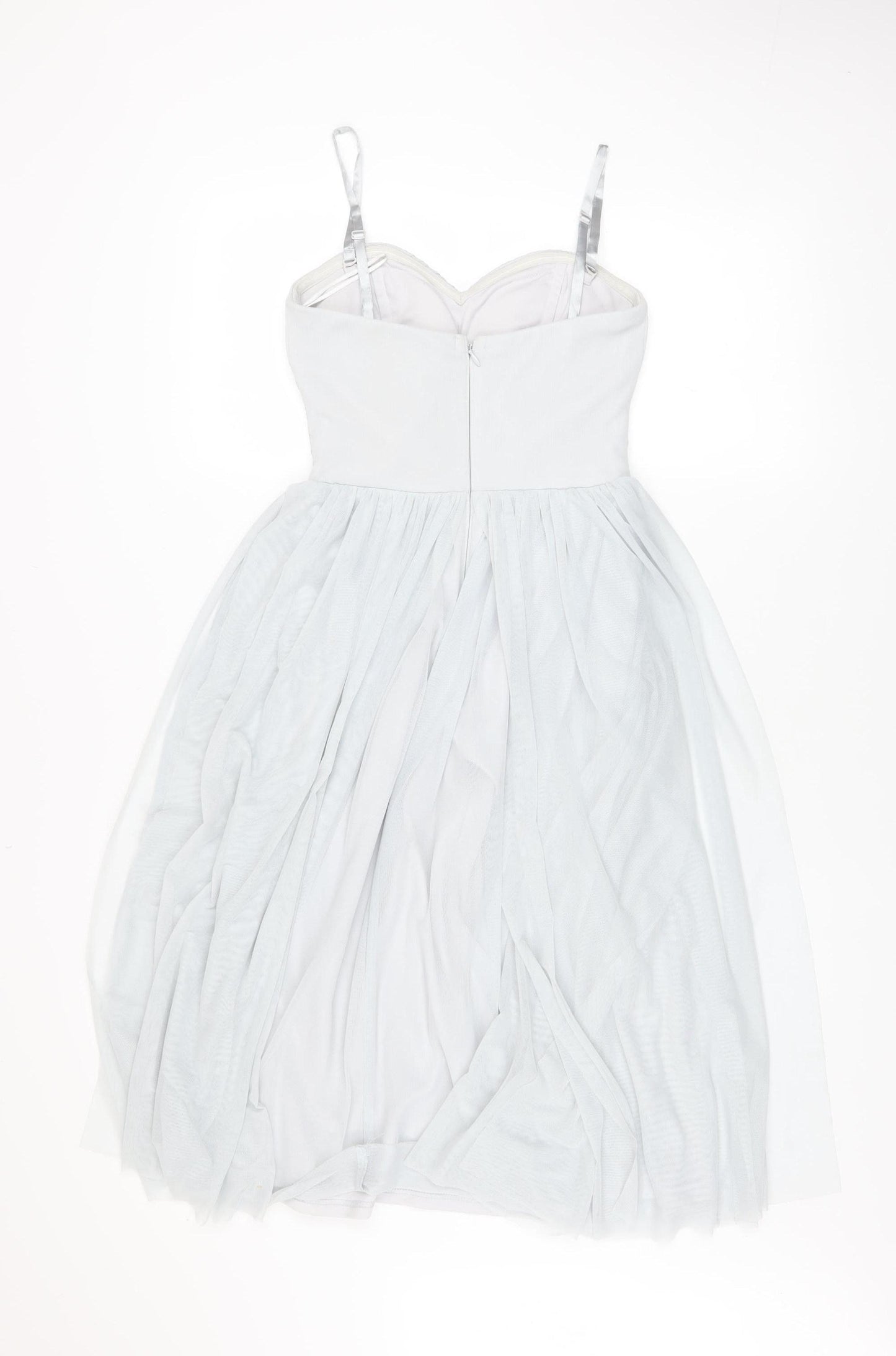 Lipsy Women White Ruched Mesh Fit & Flare Dress Size 6