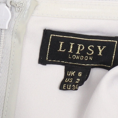 Lipsy Women White Ruched Mesh Fit & Flare Dress Size 6