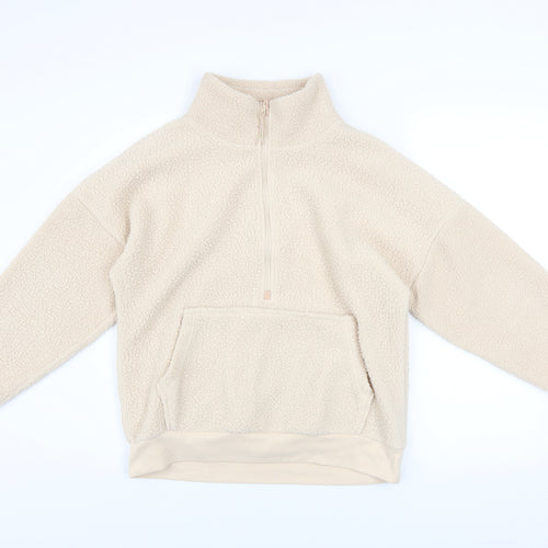 Dunnes Stores Women Ivory 1/2 Zip Fleece Pullover Sweatshirt XS