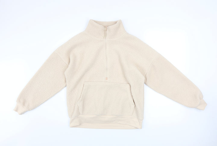 Dunnes Stores Women Ivory 1/2 Zip Fleece Pullover Sweatshirt XS
