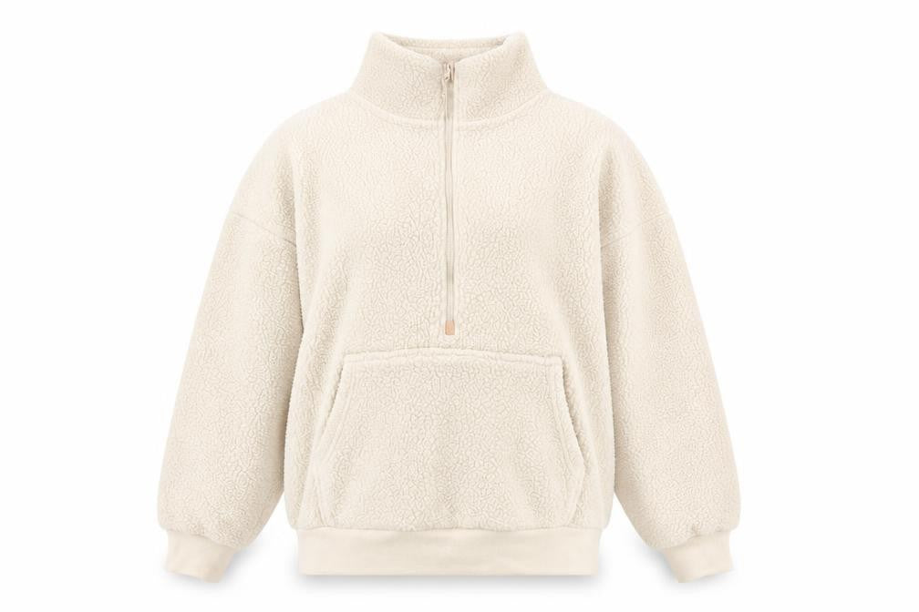 Front view of Dunnes Women Ivory 1/2 Zip Fleece Pullover Sweatshirt XS