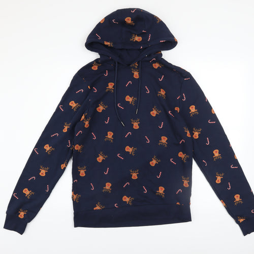 Livergy Mens Blue Christmas Reindeer Pullover Hoodie Size S