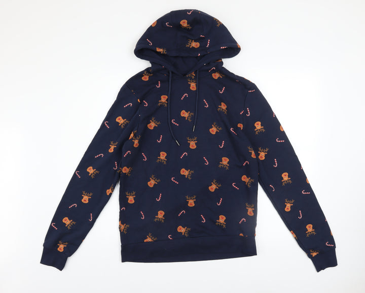 Livergy Mens Blue Christmas Reindeer Pullover Hoodie Size S