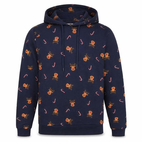 Livergy Mens Blue Christmas Reindeer Pullover Hoodie Size S