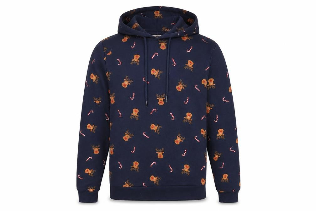 Livergy Mens Blue Christmas Reindeer Pullover Hoodie Size S