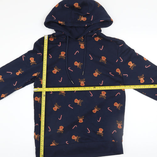 Livergy Mens Blue Christmas Reindeer Pullover Hoodie Size S